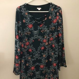 BoHo mini green flower dress